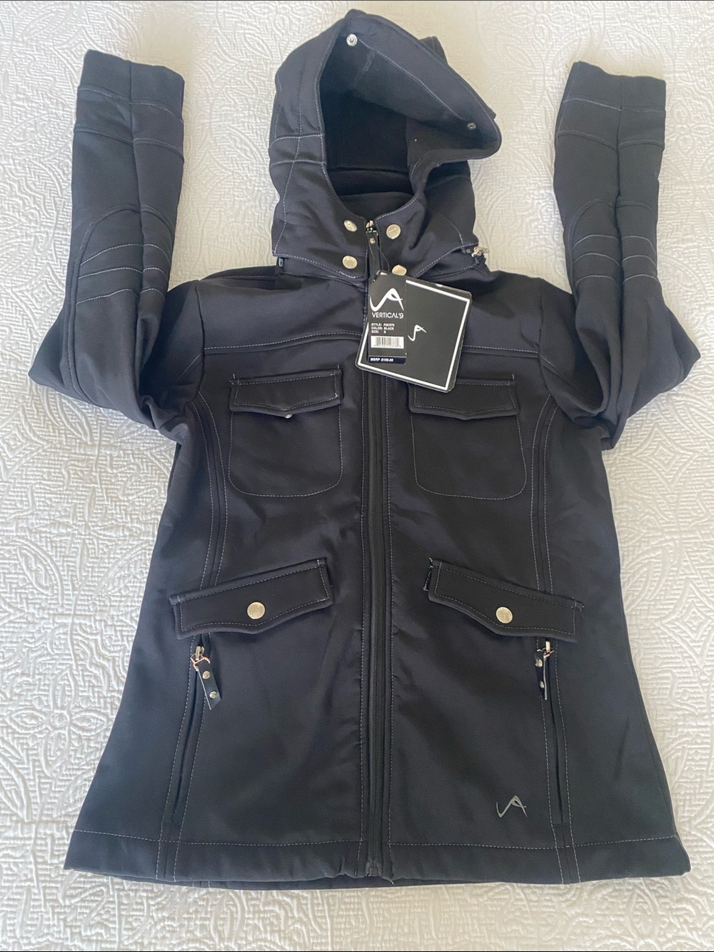 Virtical’9 Black Field Jacket with Hood & High Collar NWT - Picture 12 of 13